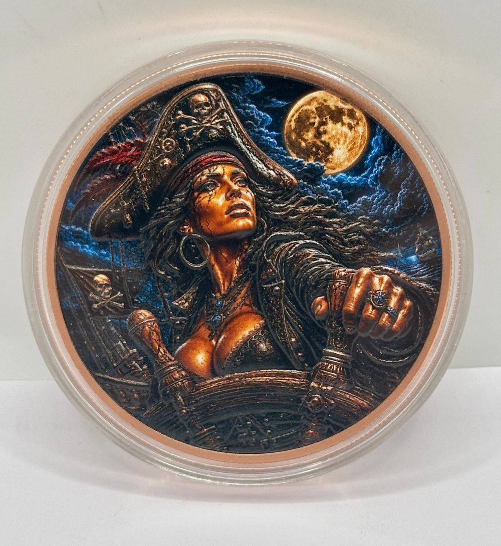 Lot 84: A 5 Troy Ounce .999 Fine Copper Bullion Round, Lady Pirate