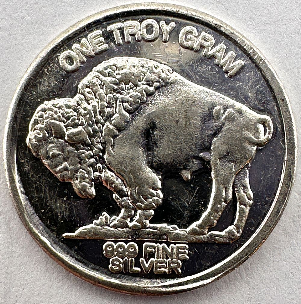 Lot 365: A .999 Fine Silver Buffalo Round, One Troy Gram