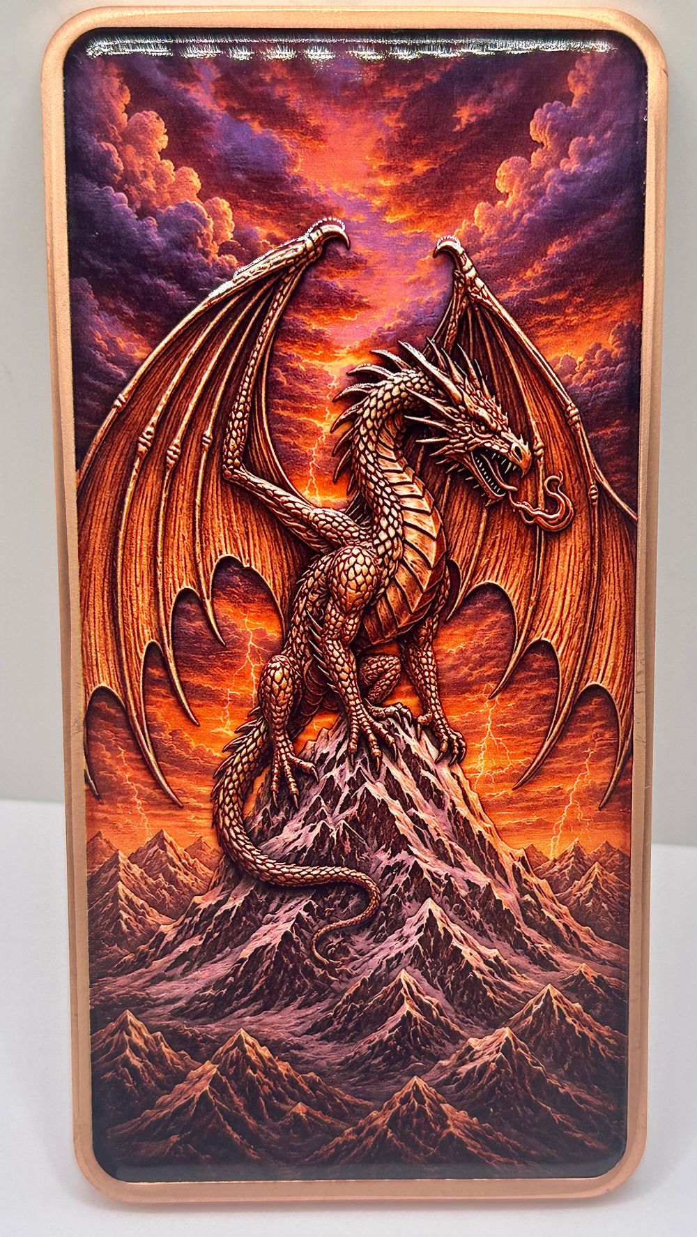 Lot 370: A 10 Troy Ounce Fine Copper Bullion Bar, Dragon Motif