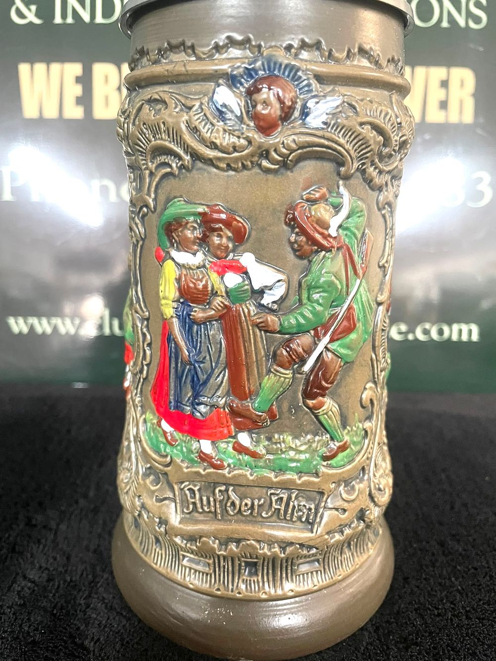 Lot 23: An Original Thewalt Western Germany Lidded Beer Stein, Auf Der Alm