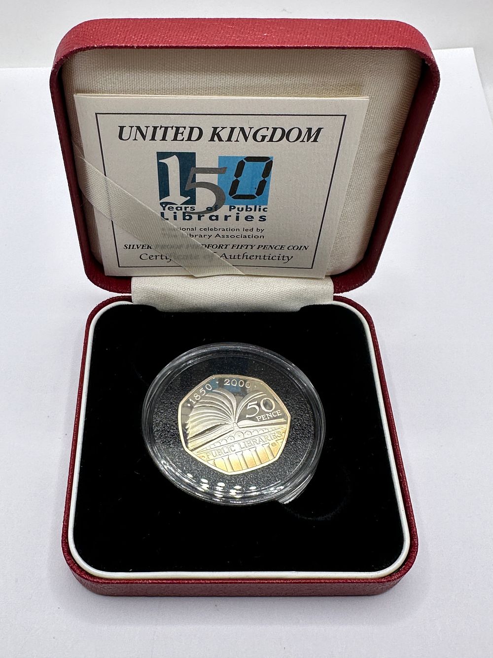 Lot 25: UK 2000 Public Libraries Anniversary Silver Proof Fifty Pence Coin