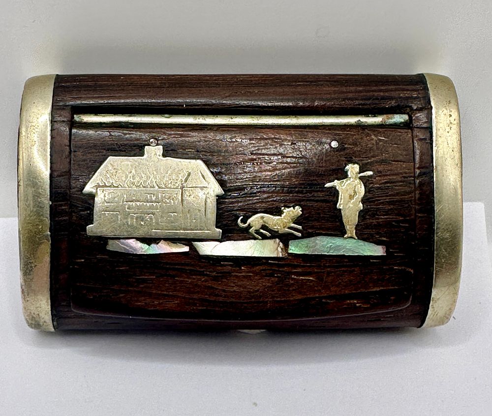 Lot 28: A  Hardwood Snuff Box with Mother-of-Pearl Inlay