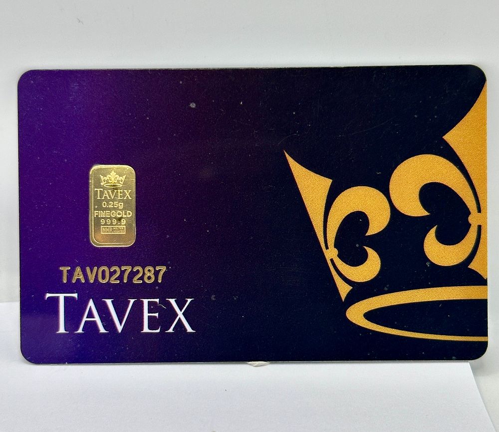 Lot 38: A Nadir Metal Rafineri 0.25g 999.9 Gold Bar in Tavex Assay Card