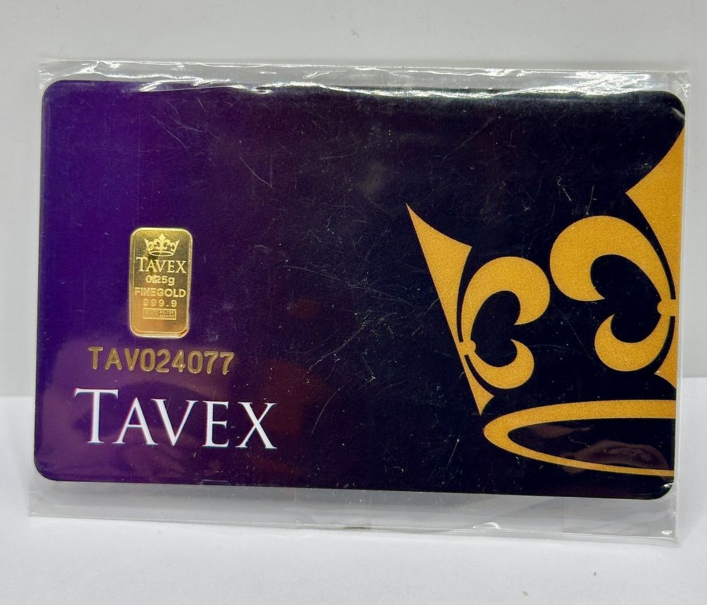 Lot 216: Tavex 0.25g Fine Gold 999.9 Bar in Nadir Metal Rafineri Assay Card