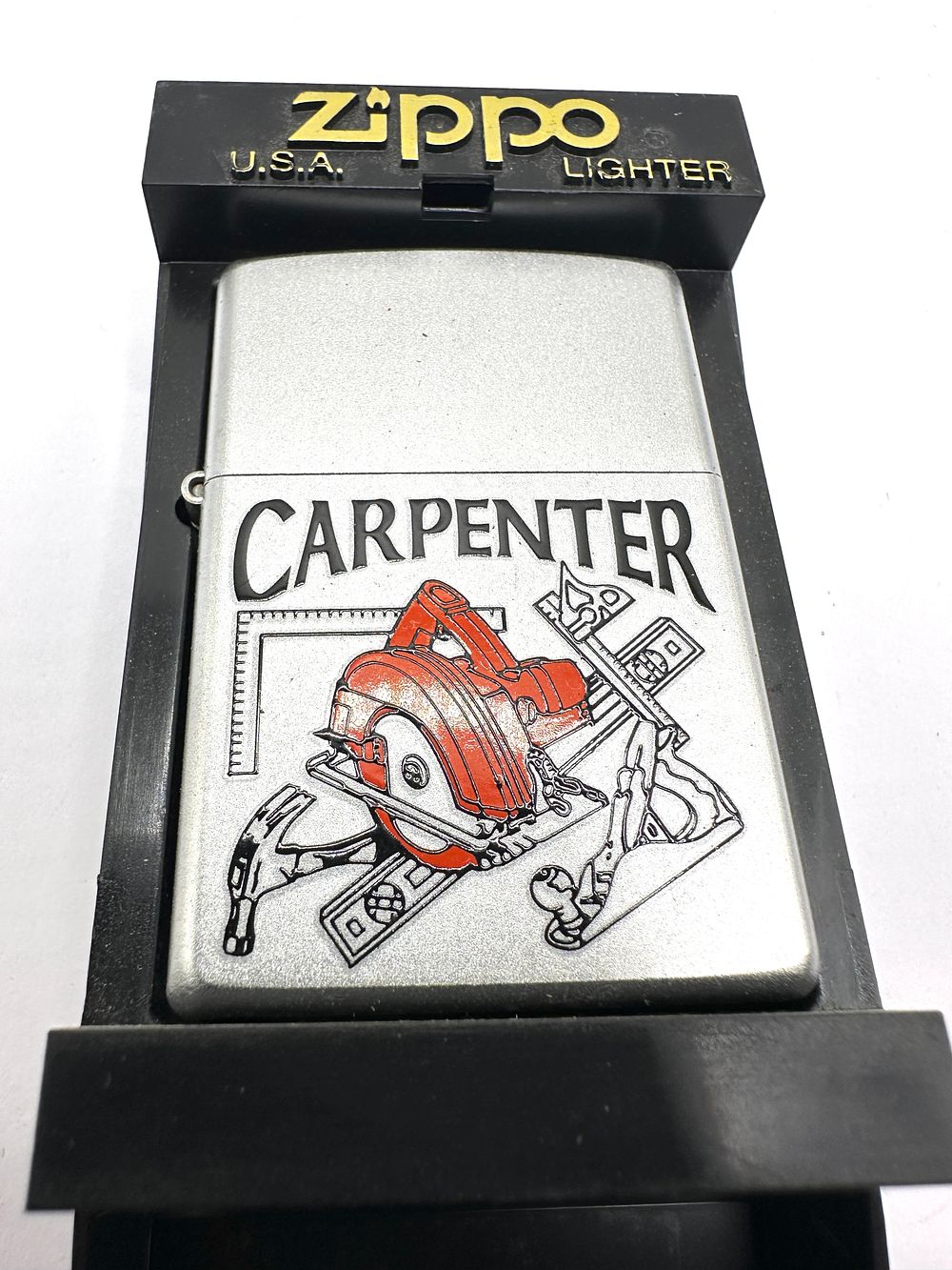 Lot 264: Zippo Work Series Carpenter Satin Chrome Lighter and Display Case