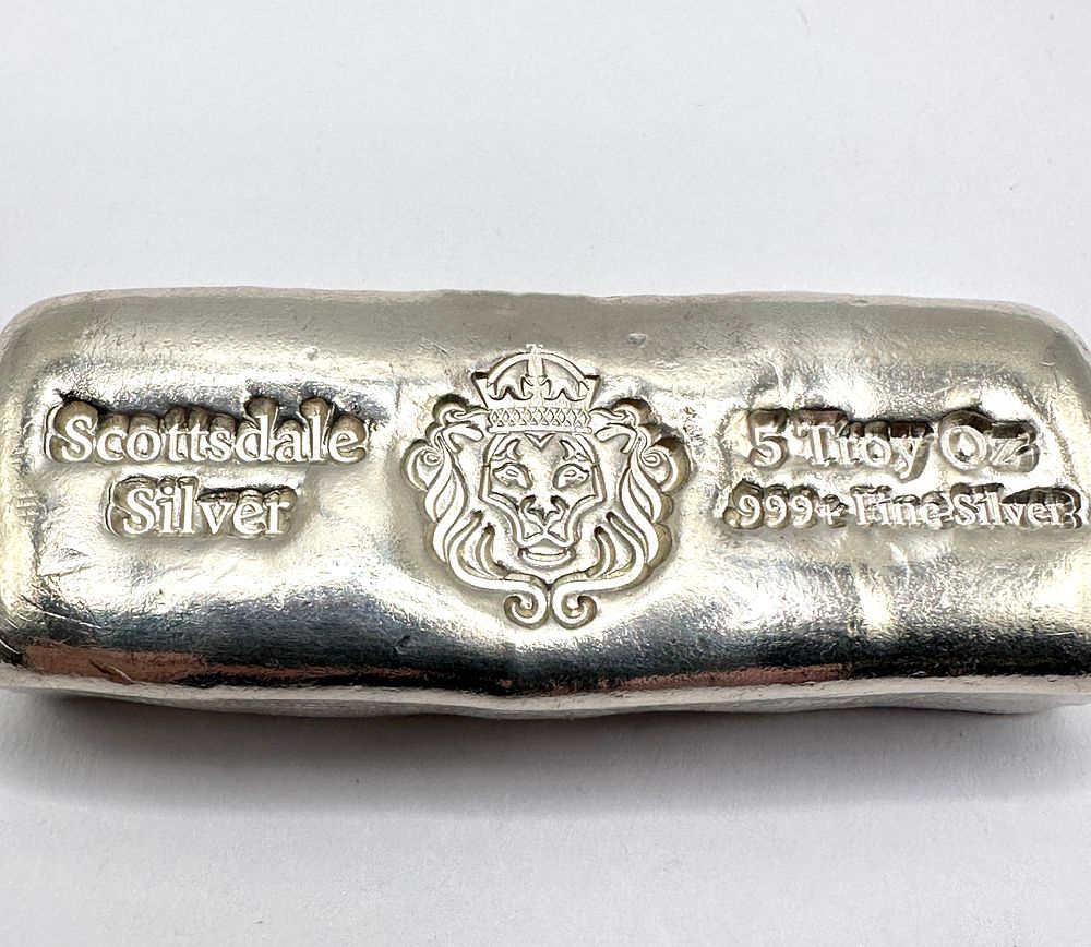 Lot 385: Scottsdale Silver 5 Troy Oz 999+ Fine Silver Cast Bar
