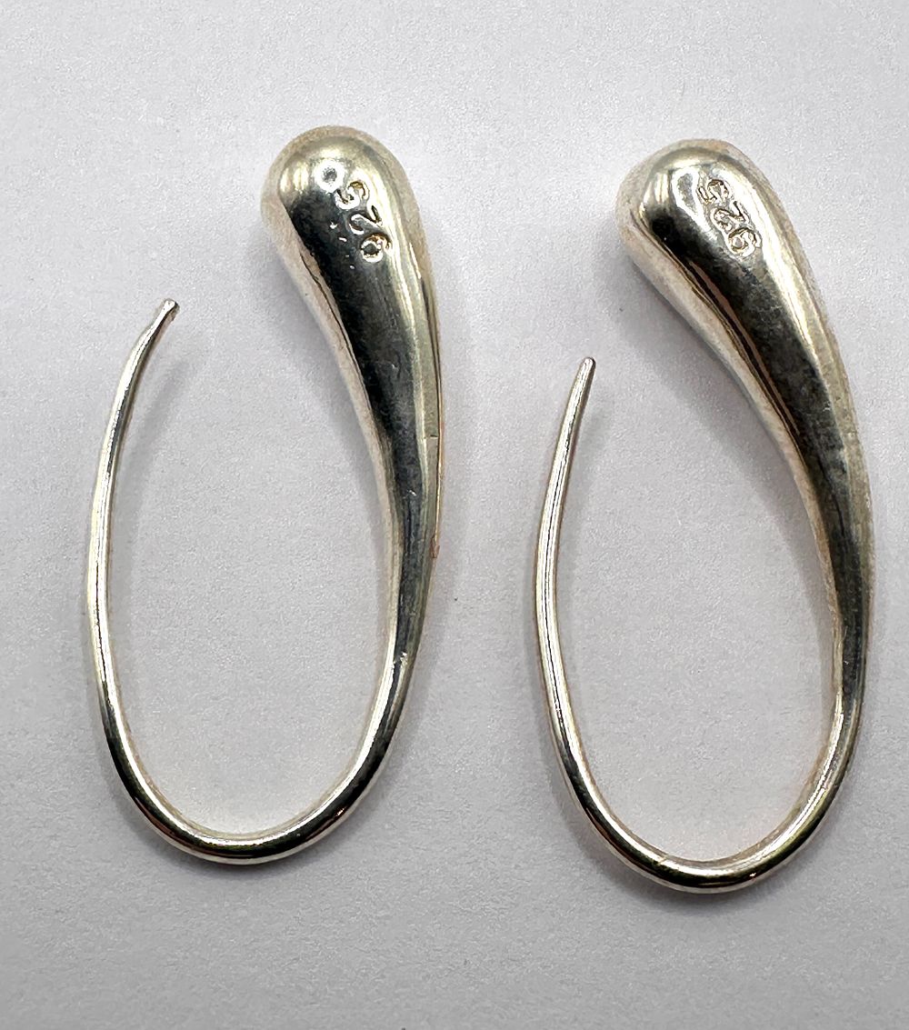 Lot 182: A Pair of Contemporary 925 Sterling Silver Teardrop Earrings