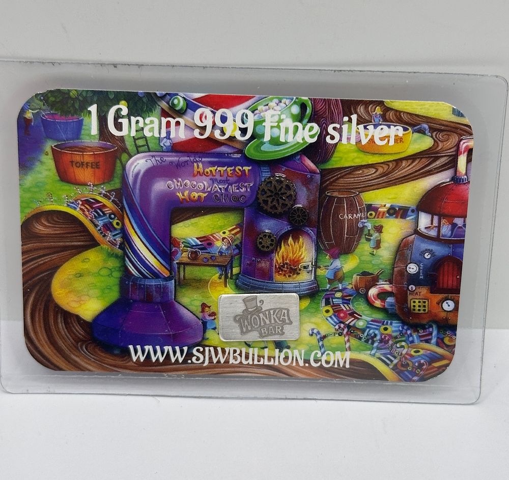 Lot 33: 1 Gram 999 Fine Silver Wonka Bar in SJW Bullion Assay Card