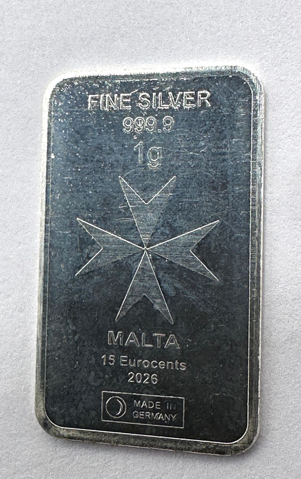 Lot 80: Malta 2026 Fine Silver 1g Münzbarren, 15 Eurocents