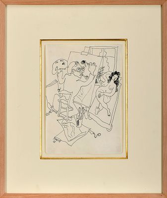 BERNARDO MARQUES - 1899-1962 "A Pintura", tinta da China sobre papel, ligeiros vincos no papel 