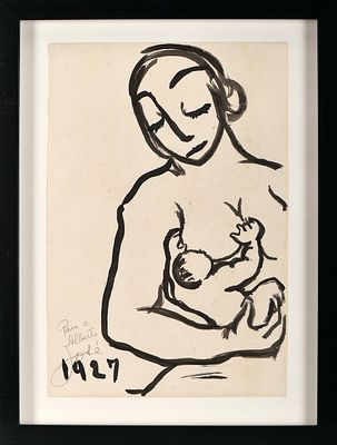 JOSÉ RÉGIO - 1901-1969 Sem título, tinta da China sobre papel, datada de 1927, dedicatória 