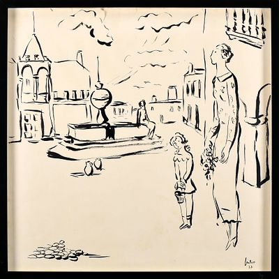 JÚLIO DOS REIS PEREIRA - 1902-1983 Sem título - Largo das Portas de Moura, Évora, tinta da 