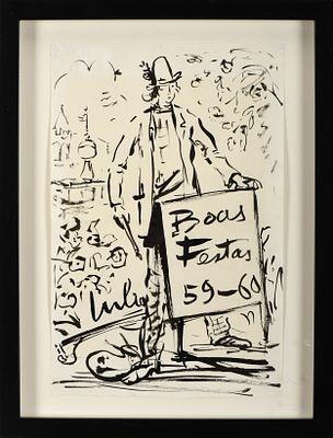 JÚLIO DOS REIS PEREIRA - 1902-1983 "Boas Festas 59-60", tinta da China sobre papel, assinada 