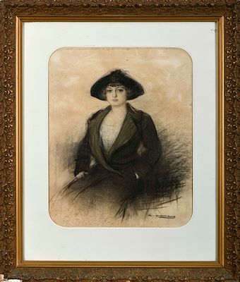 RAMON CASAS - 1866-1932 Sem título, carvão sobre papel, assinado, obra reproduzida em "Moderno 