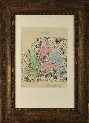 SONIA DELAUNAY - 1885-1979 Sem título, guache e tinta da China sobre papel, assinado, numerado 