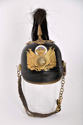 A Portuguese helmet for enlisted rank of the 10th Cavalry Regiment (1885 to 1892). card and 