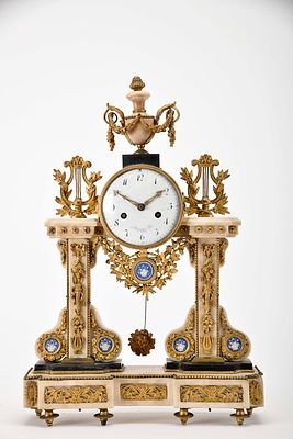 A table clock "Urn and lyres". Louis XVI (1774-1791) marble, gilt bronze, brass, steel 