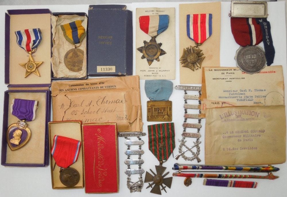 Lot 27A: WWI US 1st Infantry Div Purple Heart Silver Star Group