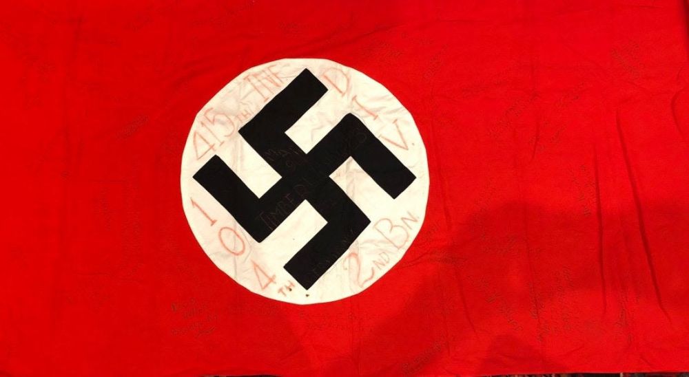 Lot 52B: WWII Signed German Flag 104th Infantry Cologne 50 Names