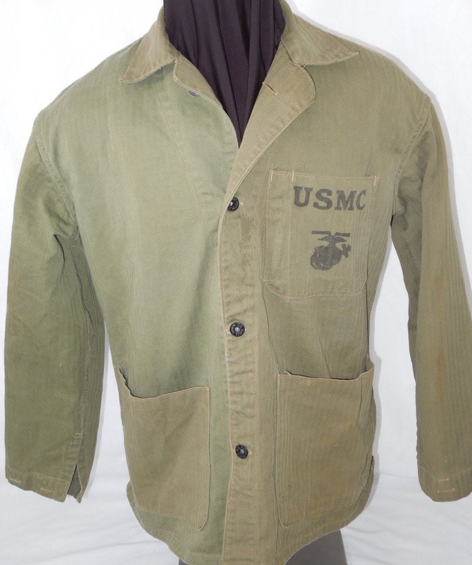 Lot 87B: WWII Named 1st MARDIV Okinawa P41 USMC Fatigue Shirt