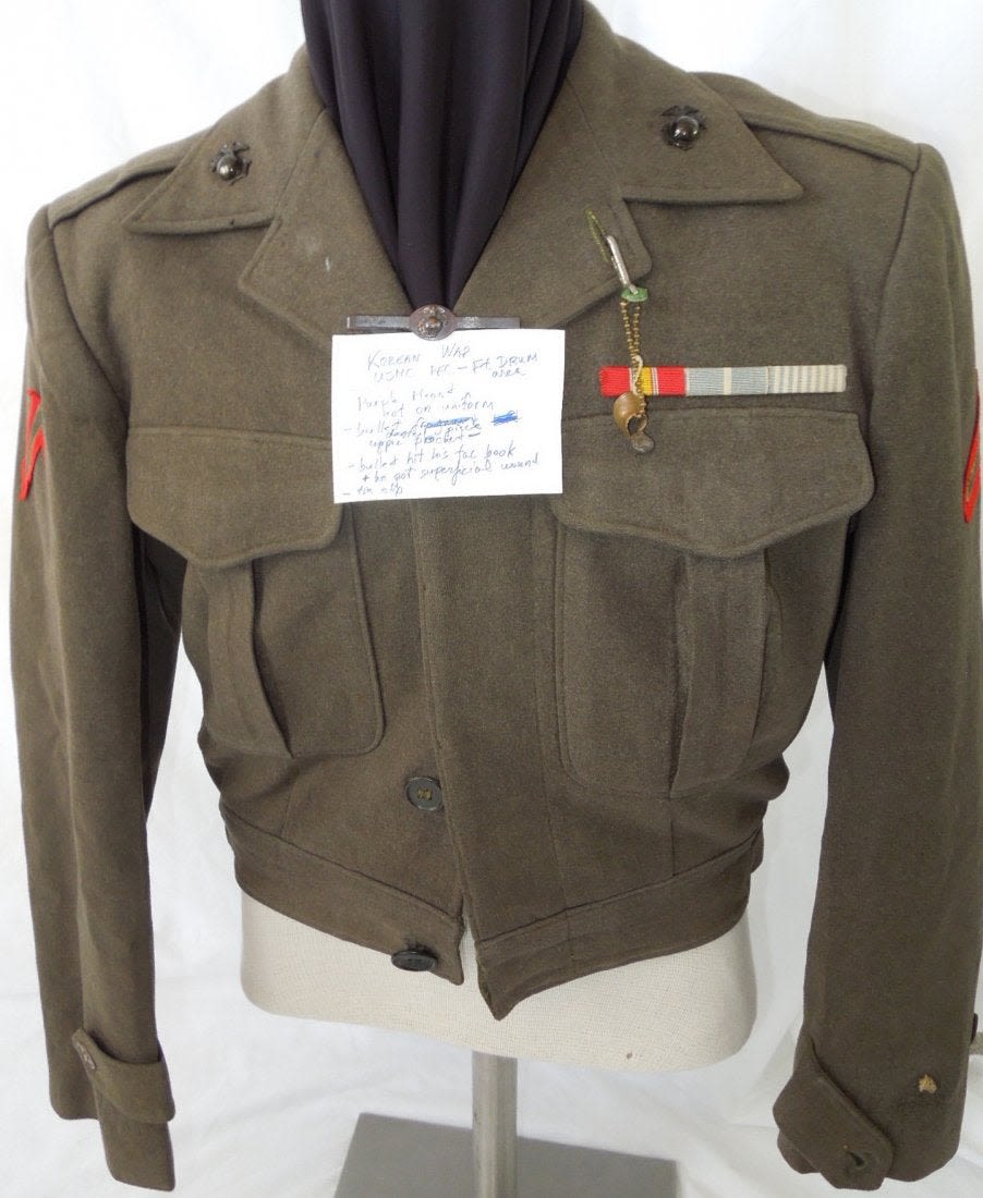 Lot 95: Korean War USMC 3rd Marine Div. Wounded By Bullet