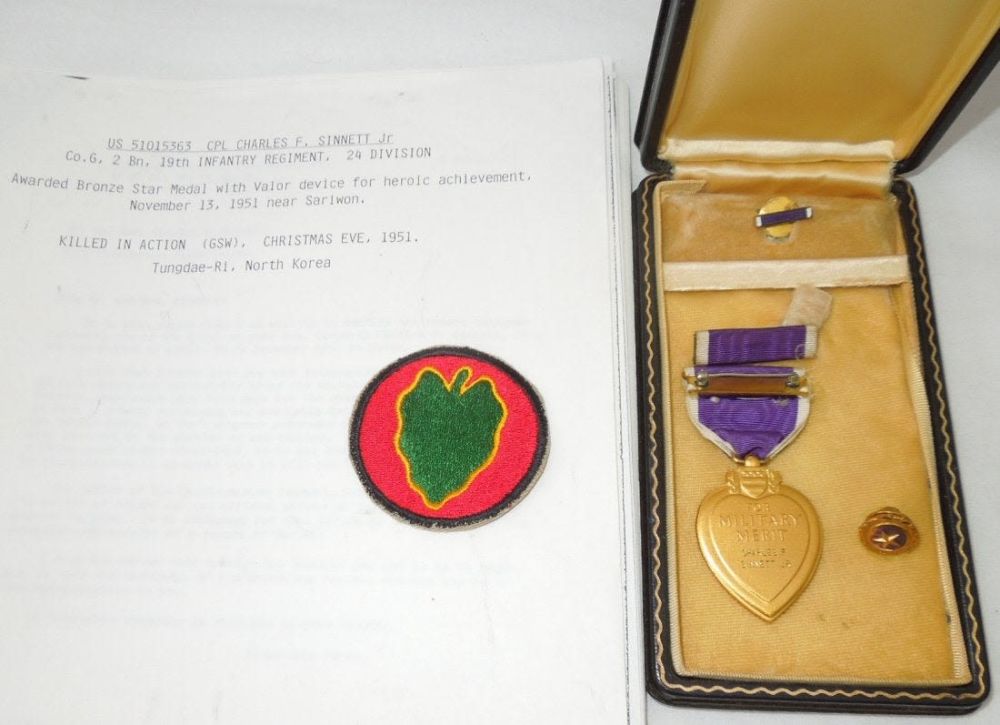 Lot 117B: Korean War 24th Infantry KIA Purple Heart Medal Group