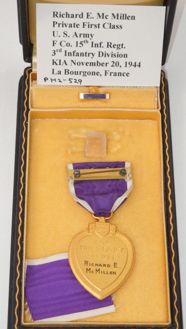 Lot 119D: WWII KIA 3rd Infantry Div Named Purple Heart Medal