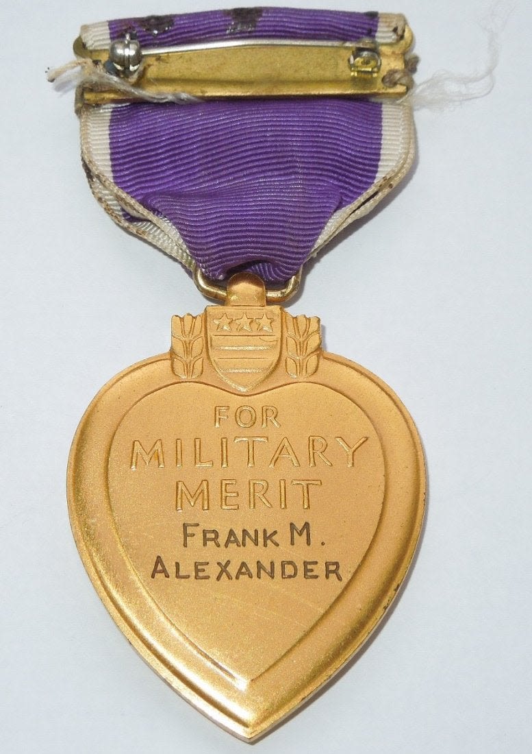 Lot 121C: WWII US Army Hand Engraved Purple Heart Medal Alexander