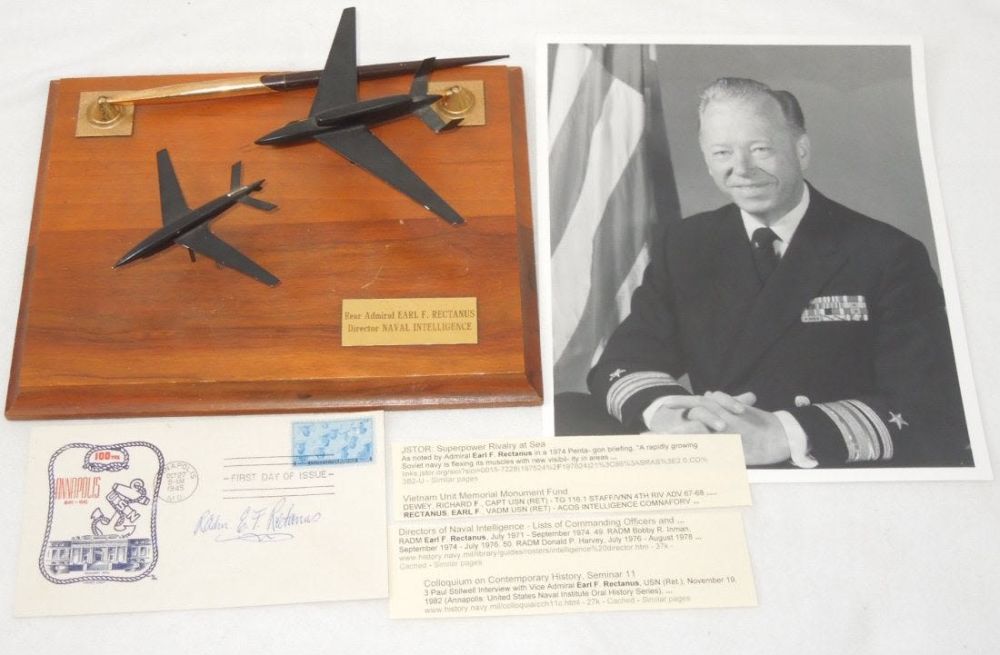 Lot 131: Rear Admiral Rectanus Signed FDC Photo Desk Plaque Lot