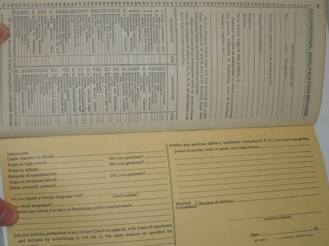 Lot 134A WWII USMC Service Record Book 1942 CNY Militaria