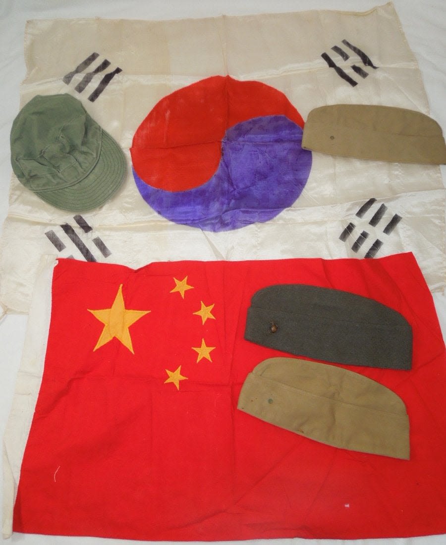Lot 140: Korean War USMC Named China Flag Cap Group