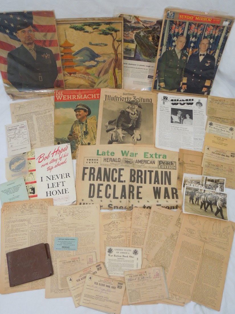 Lot 149: WWI - WWII Paper Ephemera Ration Books Newspaper Lot