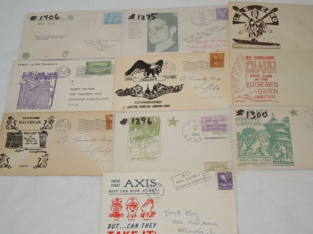 Lot 162: (10) WWII Era First Day & Postal Covers FDC Hitler Subs