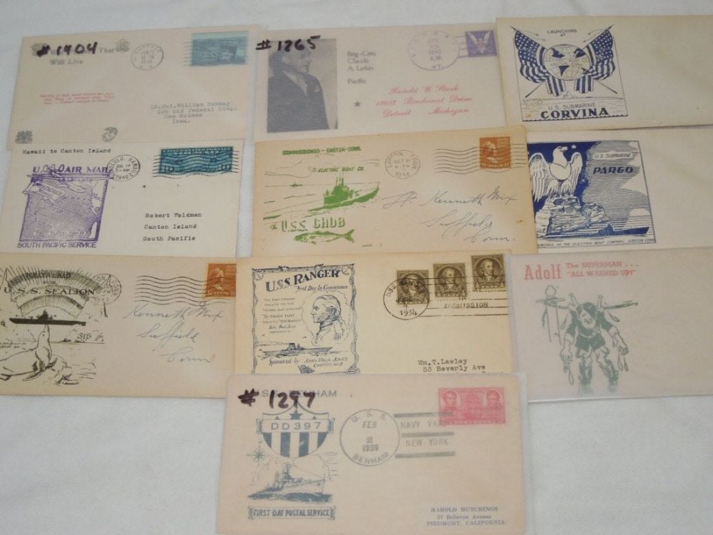 Lot 163: (10) WWII Era First Day & Postal Covers FDC Hitler Sub