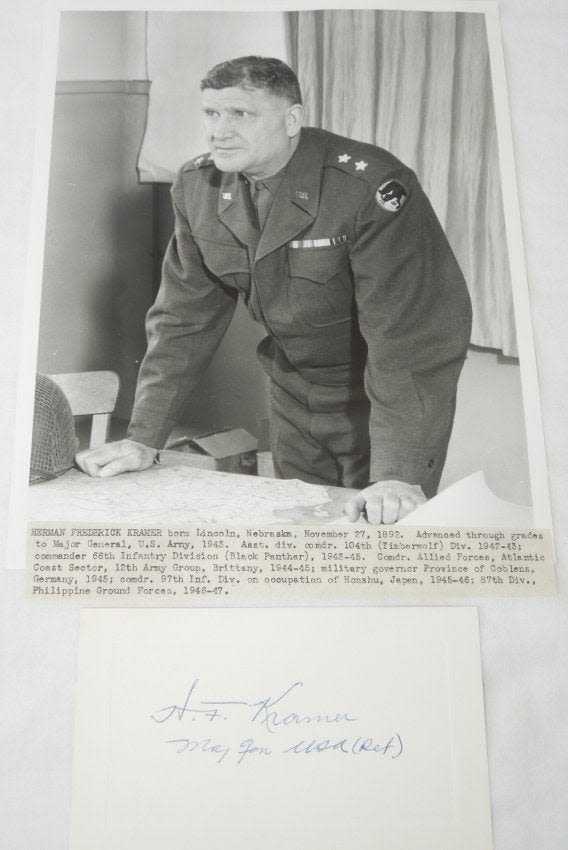 Lot 185: Army 66th Inf. Div. General Kramer Signed Card & Photo