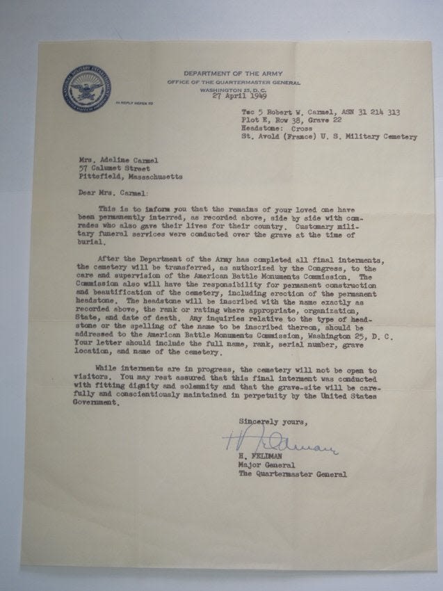Lot 187: Army WWII General Feldman Signed KIA Letter