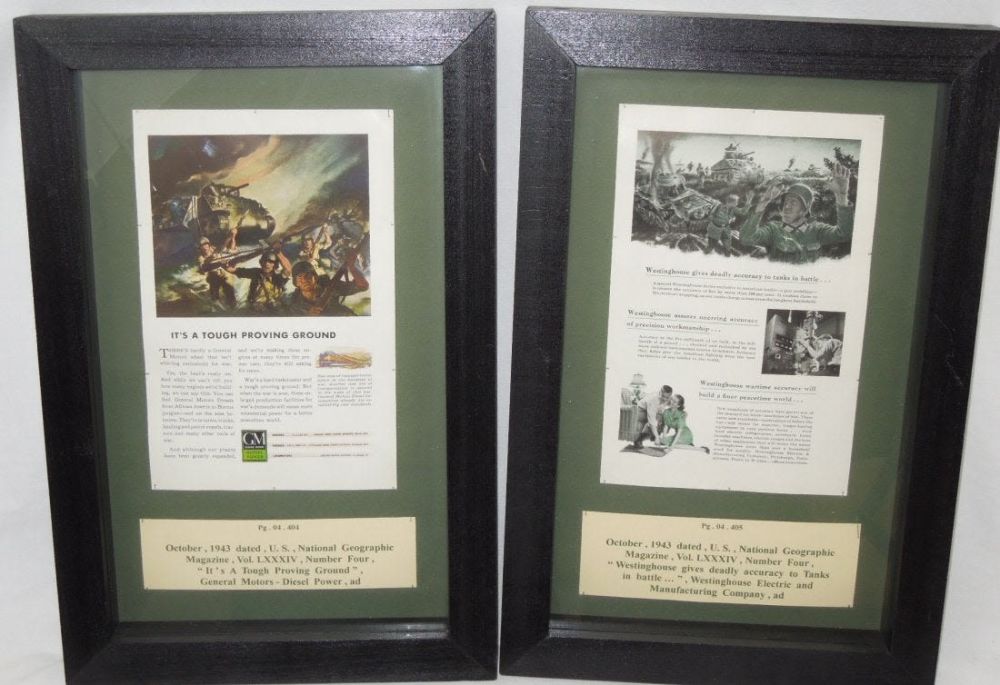 Lot 200A: WWII Framed US Military Magazine Pages GM Westinghouse