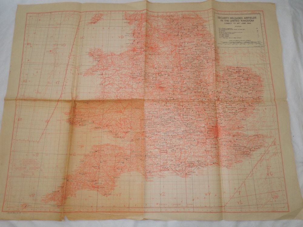 Lot 203: WWII 8th AAF Security Released Airfields in UK Map