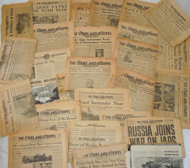 Lot 207: WWII Stars and Stripes Newspapers Lot 1