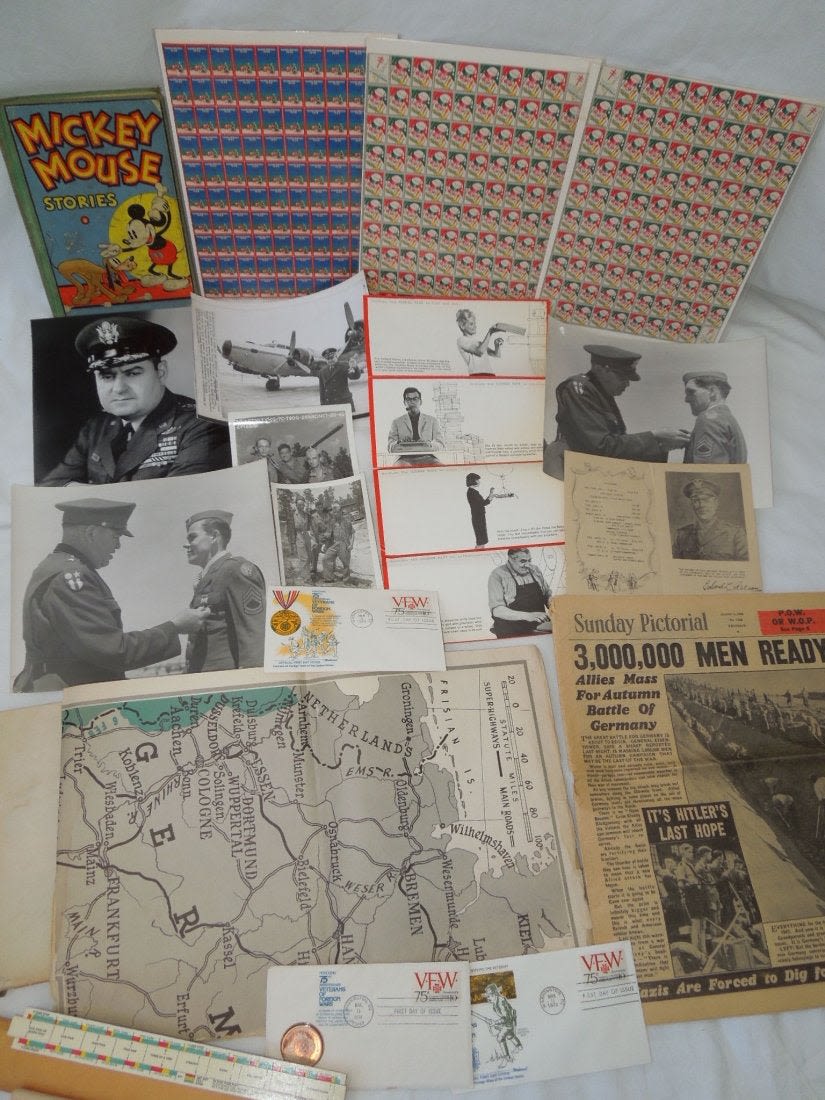 Lot 214: 1930s - 60s Lot Military Ephemera Photos Stamps Mickey