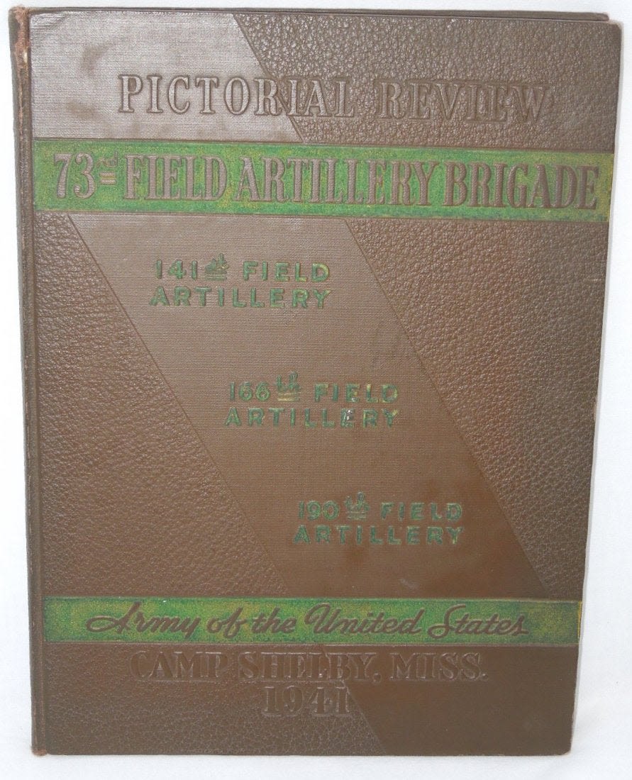 Lot 220: 1941 Army 73rd FA Brigade Camp Shelby Pict Review Book