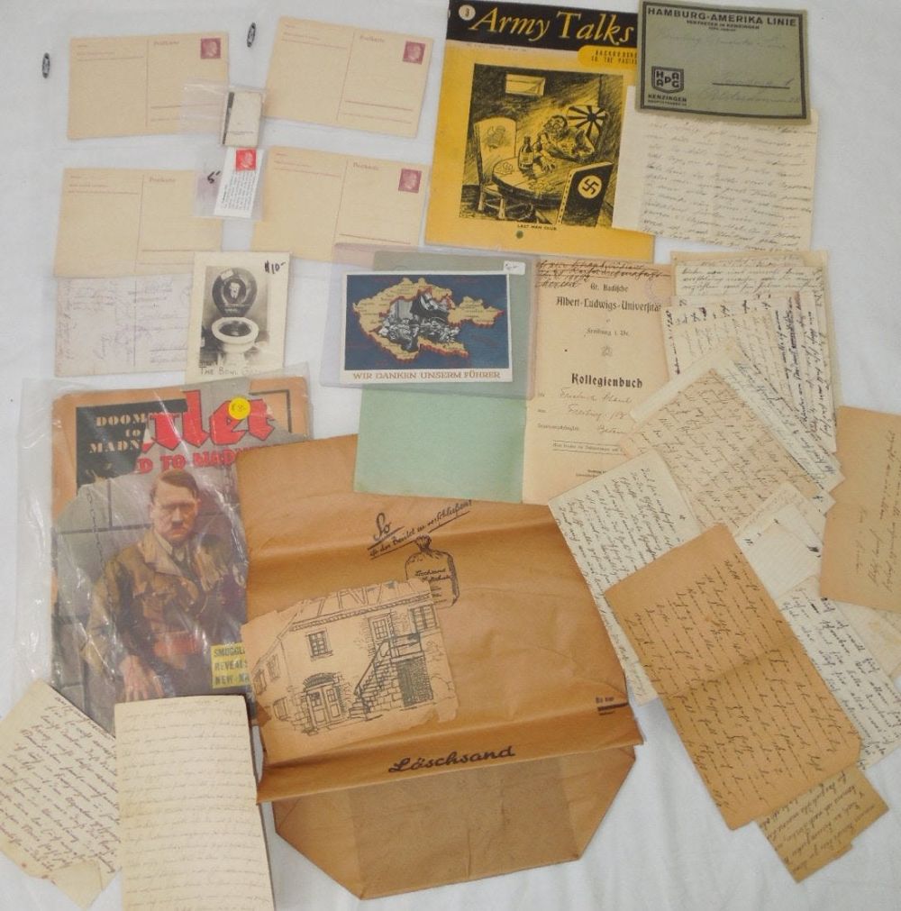 Lot 253: WWII German Military Ephemera Hitler Lot Letters Stamps