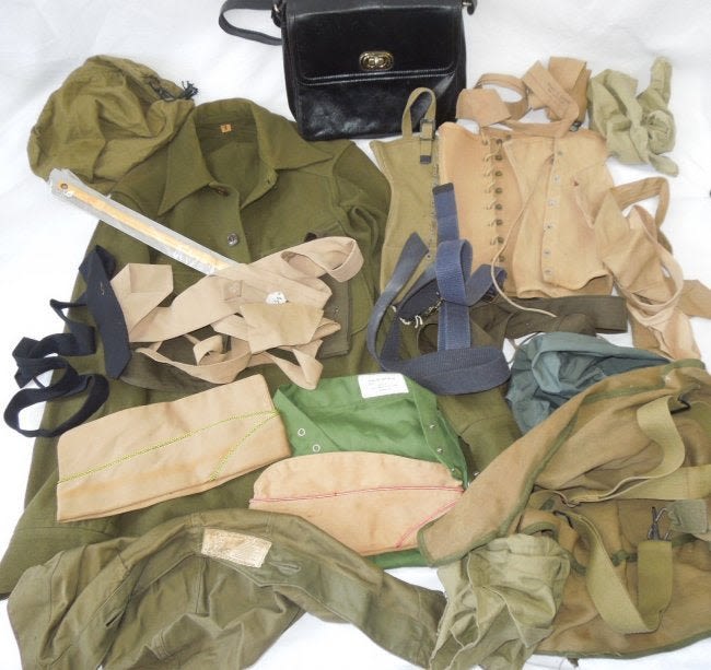 Lot 268: WWII - 1990s US Military Gear Shirt Hats Purse Lot