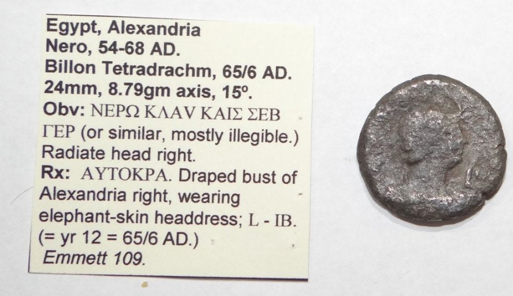Lot 286: NERO Alexandria Egypt AYTOKPA Ancient Roman Coin