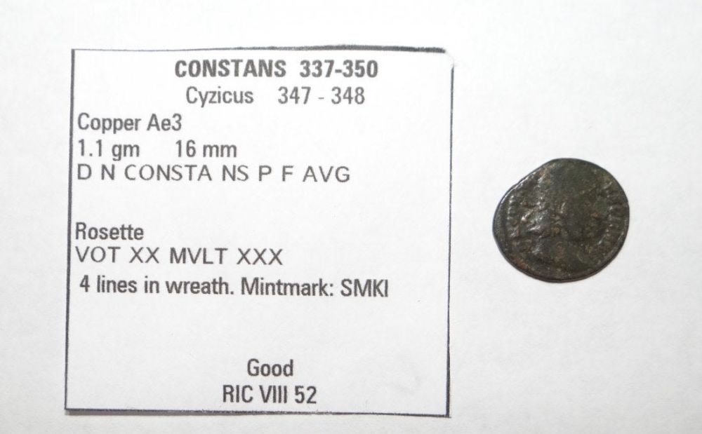 Lot 299: CONSTANS Cyzicus VOT XX MVLT XXX Ancient Roman Coin