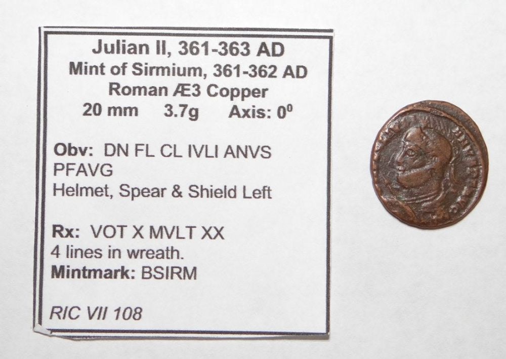 Lot 304: JULIAN II Sirmium VOT X MVLT XX Ancient Roman Coin