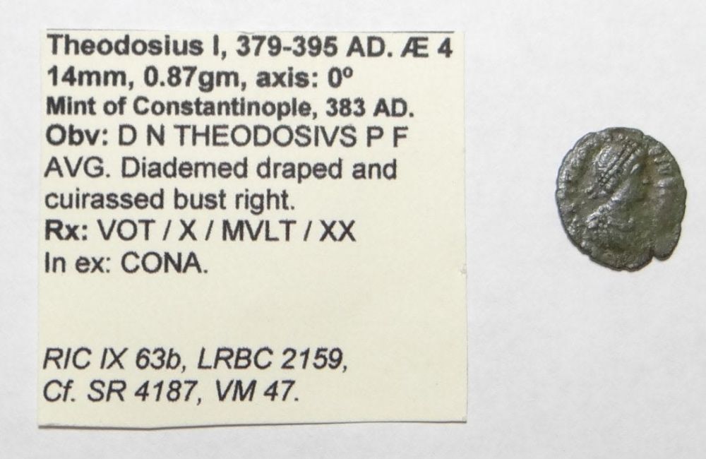 Lot 307: THEODOSIUS I Constantinople VOT X MVLT XX Roman Coin