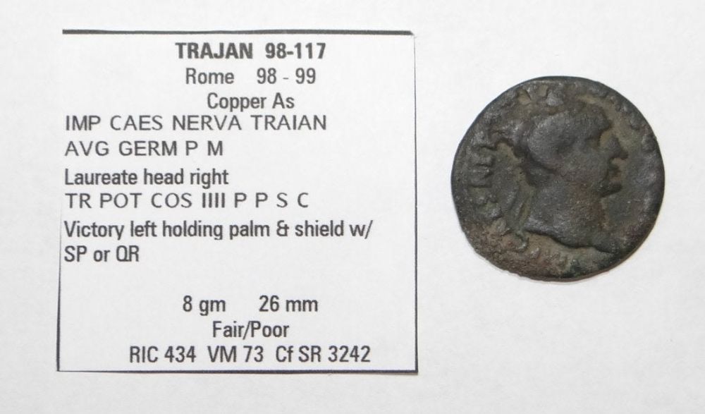 Lot 312: TRAJAN Rome NERVA TR POT COS IIII PP SC RARE Roman Coin