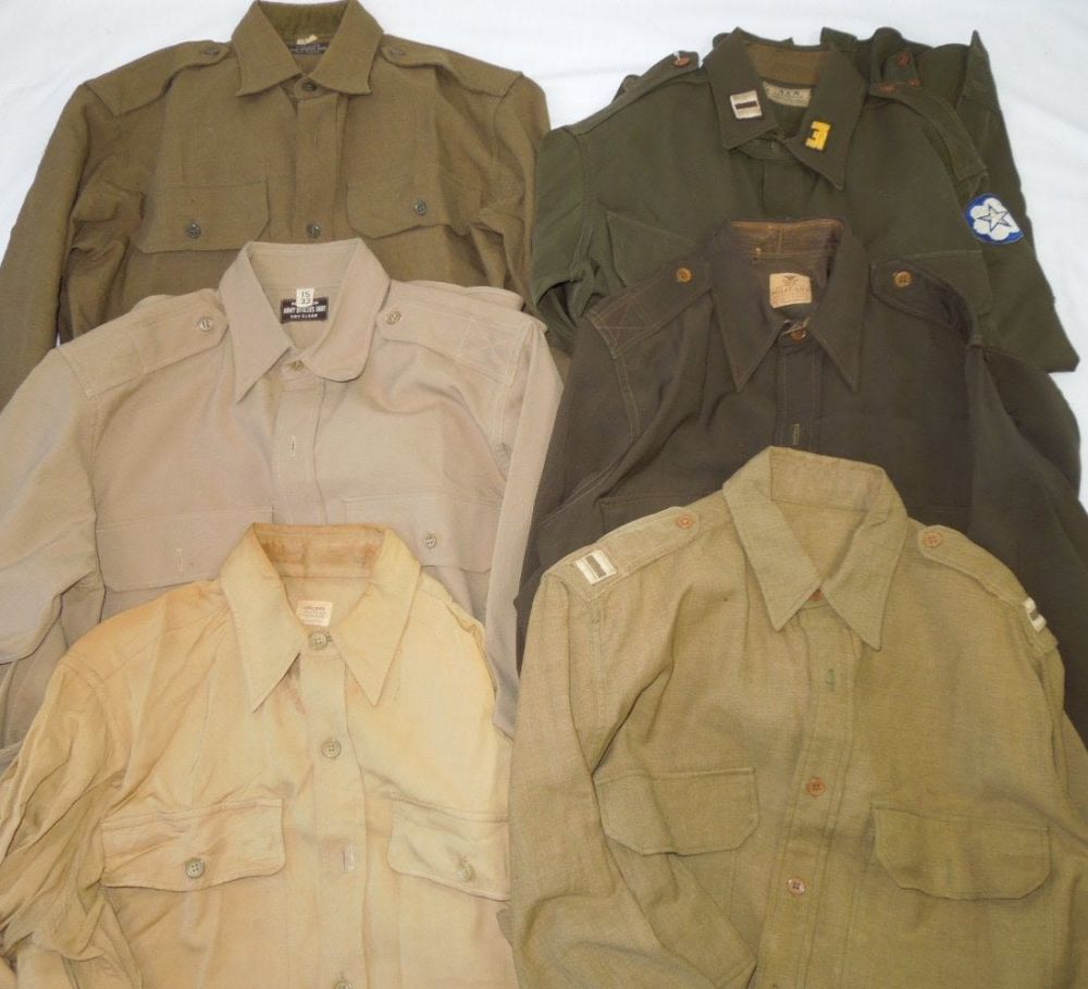 Lot 150: WWII US Army Officers Pinks Shirts Patches Lot