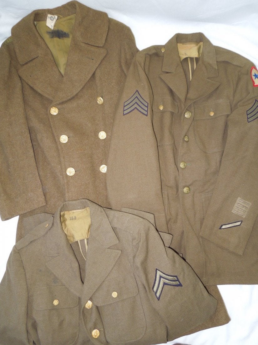 Lot 186: WWII US Army North Africa Uniform Overcoat Lot